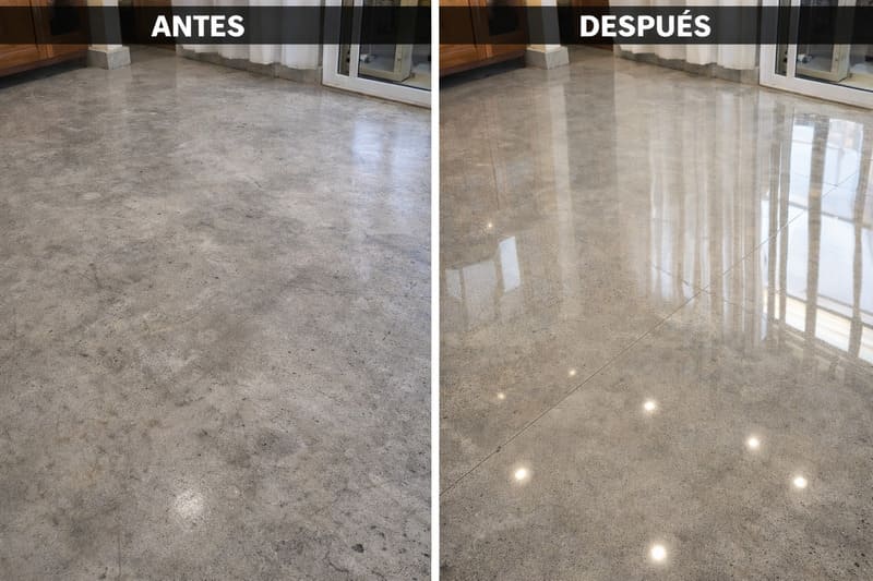 Antes y después pulido de piso en concreto - Servicios Salper